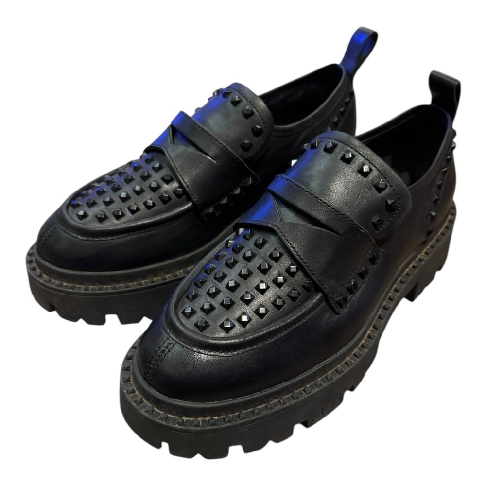 Ash Black Studded Leather Platform Loafers